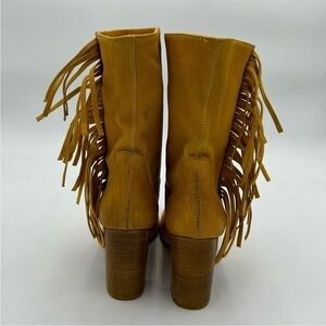 Fringe Leather Ankle Boots - Mustard